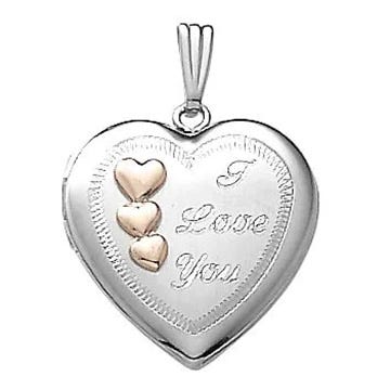 14k White Gold I Love You Two Tone Heart Photo Locket