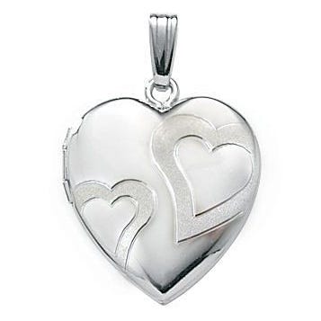 14k White Gold Double Heart Photo Locket