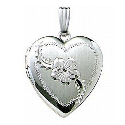 14k White Gold Floral Heart Photo Locket
