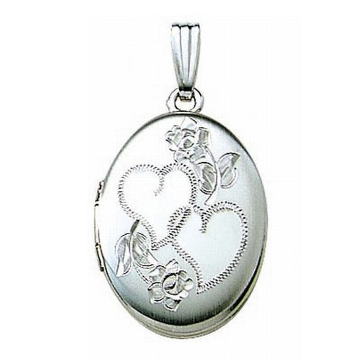 14k White Gold Double Heart Oval Photo Locket