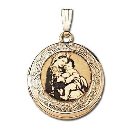 Solid 14k Yellow Gold Blessed Mother Round Photo Locket