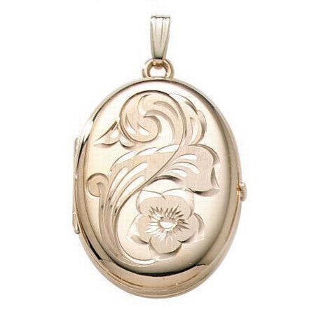 14K Gold Filled Floral Oval 4 Photo Locket - 1 inch x 1-1/4 inch