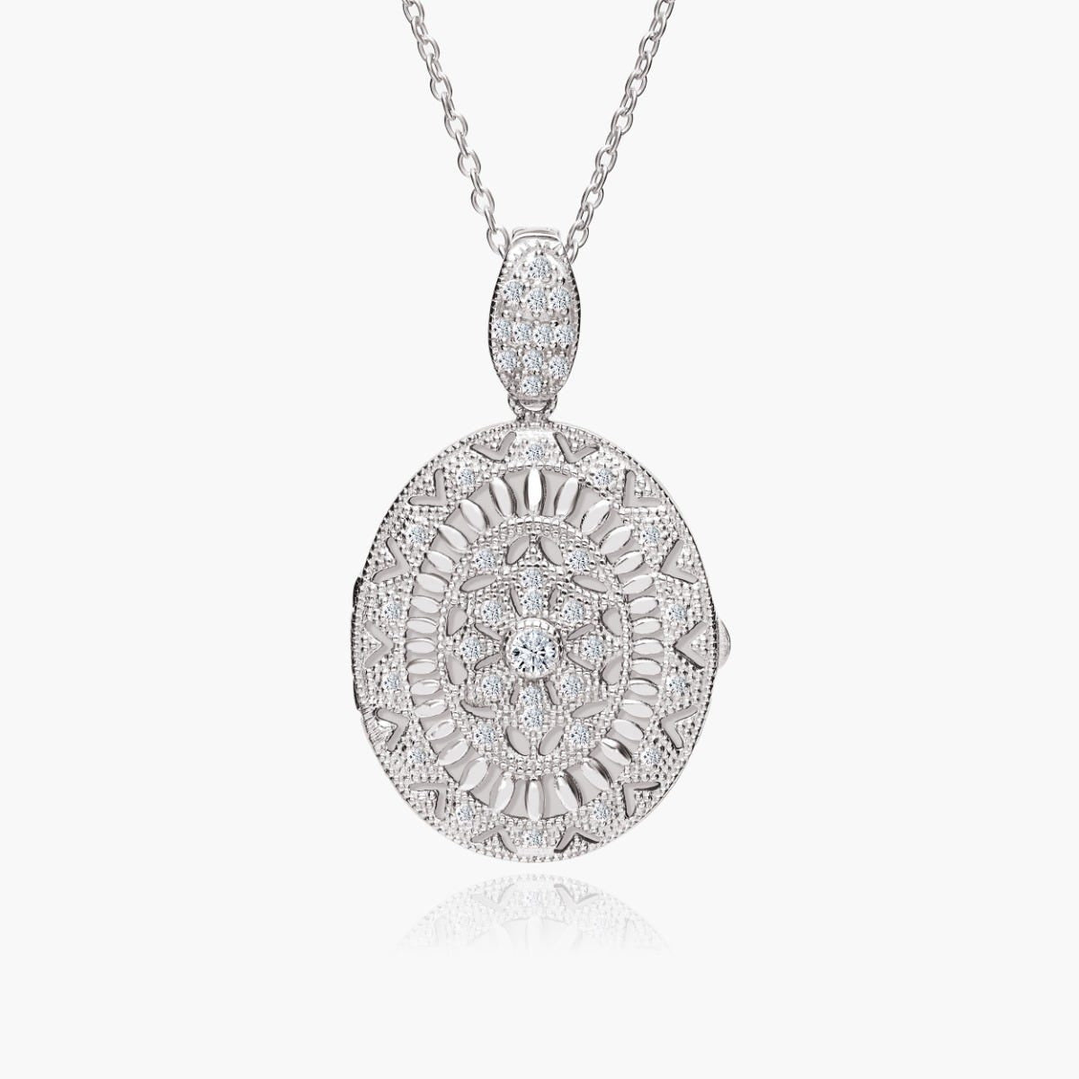 Sterling Silver Cubic Zirconia or CZ Oval Photo Locket