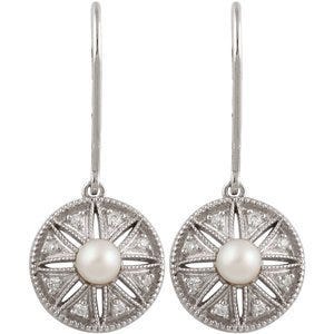 Freshwater Cultured Pearl & .04 ct tw Diamond Earrings