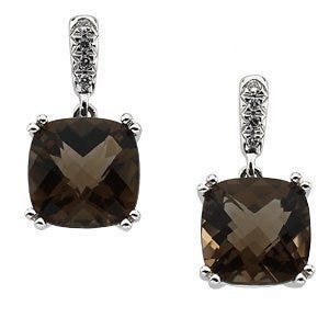 Genuine Checkerboard Smoky Quartz & Diamond Earrings
