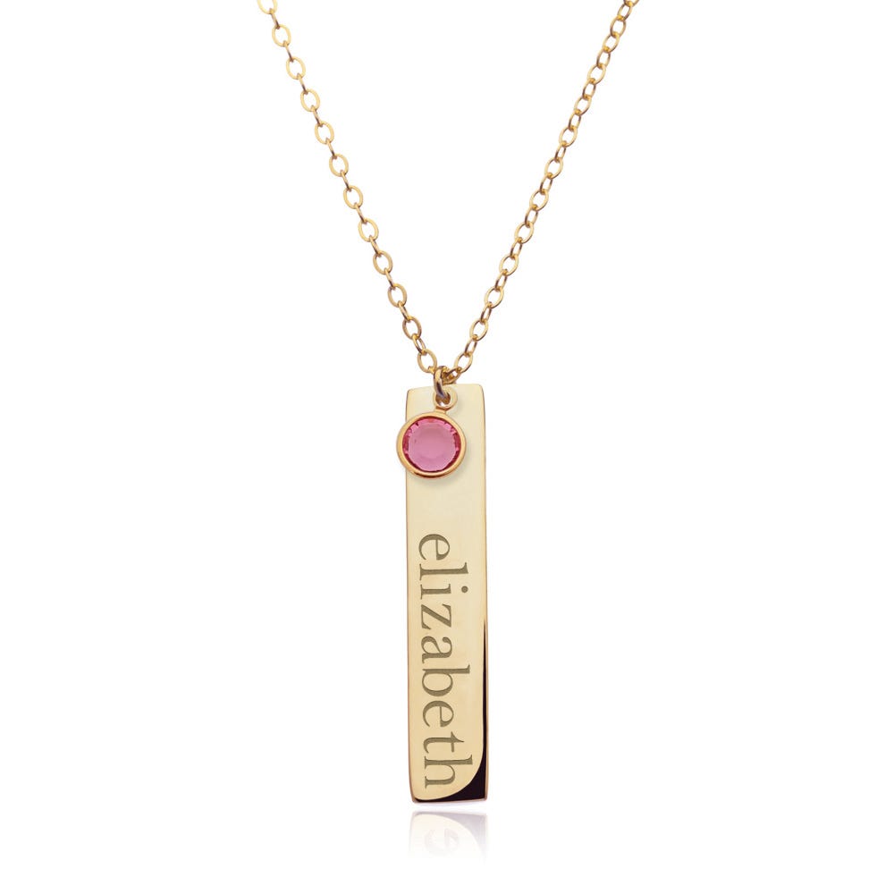 Personalized Vertical Name Bar with Birthstone Charm & 18" Chain