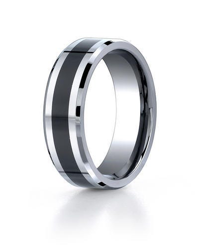 Black Ceramic & Cobalt Chrome Comfort-Fit 7mm Wedding Band - Black Ceramic Ring