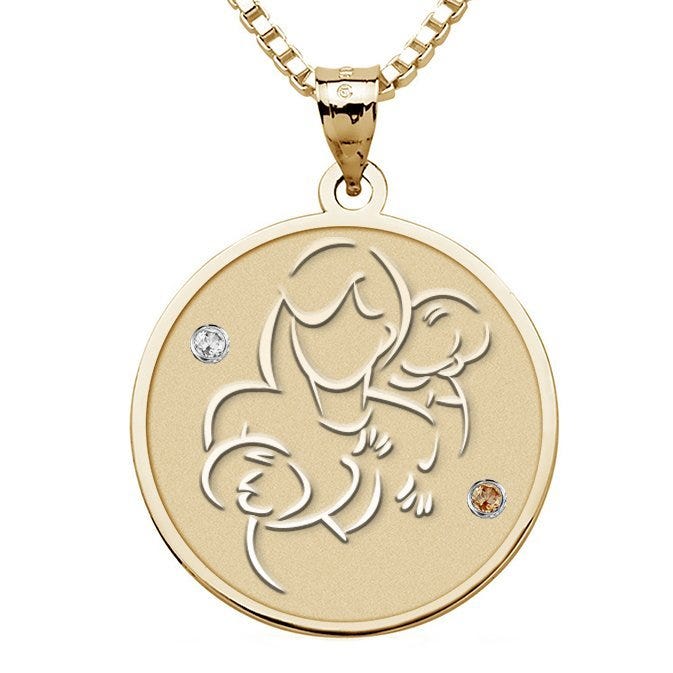 Mother with Two Sons - Round Pendant with Birthstones