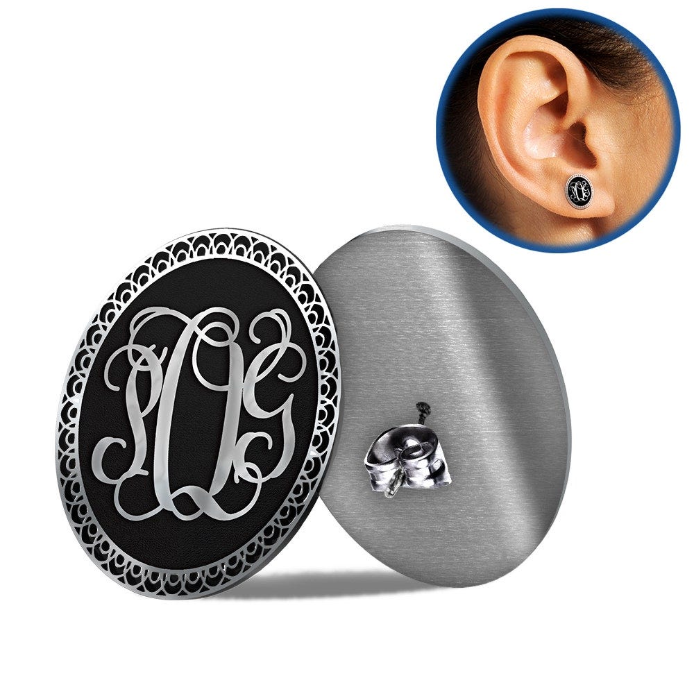 Black Monogram Script Earrings