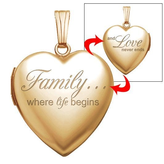 14k Yellow Gold Family Love Heart Locket