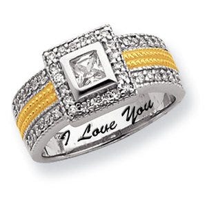 Sterling Silver & Vermeil Square Cubic Zirconia Promise Ring w/ Halo