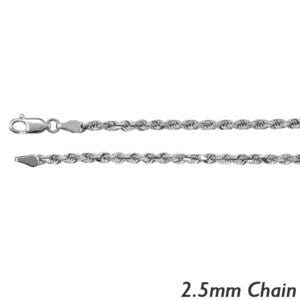 14K White Gold 2.5mm Diamond Cut Flex Rope Chain