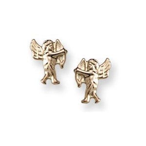14K Yellow Gold Cupid Children Post Earrings