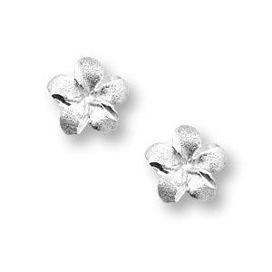 14K White Gold Children's "Flower" Hand Engraved Earrings