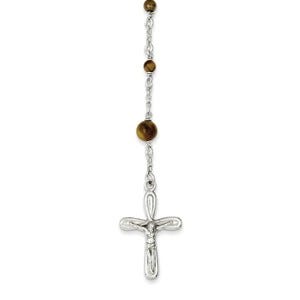 Sterling Silver Polished Tiger Eye Rosary Necklace