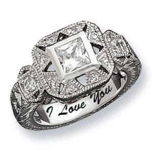 Sterling Silver Antique Style Cubic Zirconia Promise Ring