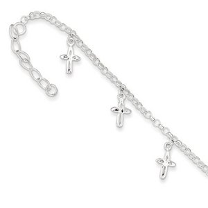 Sterling Silver 9" Cross Charm Anklet