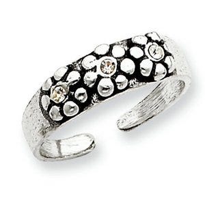 Sterling Silver Antiqued Flower w/CZ Toe Ring