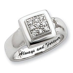 Sterling Silver Square Shaped w/ Round Cubic Zirconia Promise Ring