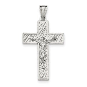 Sterling Silver Polished Large Box Cross Crucifix Pendant