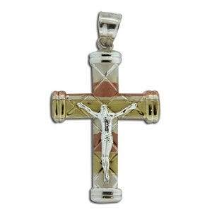 Sterling Silver Tri-color Crucifix Cross Pendant
