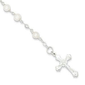 Sterling Silver & Fresh Water Cultured Pearl Rosary Bracelet