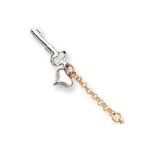 14k Two-Tone Adjustable Polished Puffed Heart & Key Anklet