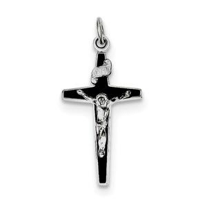Sterling Silver Rhodium-plated Enameled Crucifix Charm