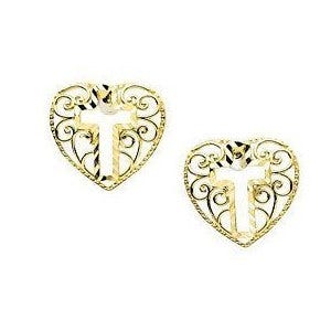 14K Yellow Gold Cross Earrings