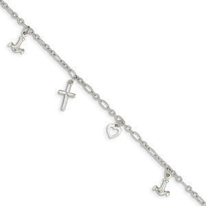 Sterling Silver Charm Anklet w/ 4 Charms