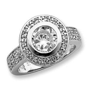 Sterling Silver Round Cubic Zirconia Promise Ring w/ Halo