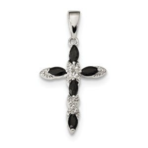 Sterling Silver Sapphire & Diamond Cross Pendant