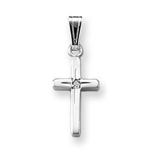 Sterling Silver Children's Cross with Genuine Diamond