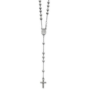Sterling Silver Polished Rosary Necklace /with Miraculous Medal