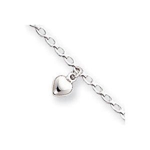 14k White Gold Polished White Puffed Hearts Anklet