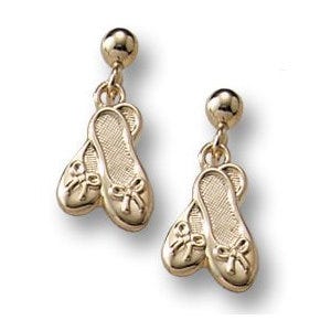 14K Yellow Gold Ballet Slippers Dangles Children Post Earrings
