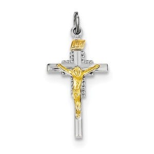 Sterling Silver Rhodium-plated & Vermeil INRI Crucifix Charm
