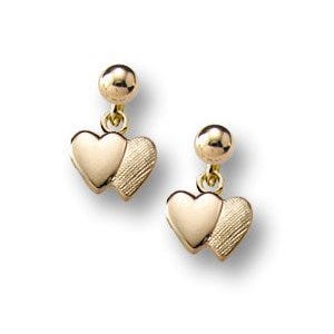 14K Yellow Gold Hearts Dangles Children Post Earrings
