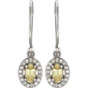 Halo-Style Yellow and White Sapphire Dangle Earrings