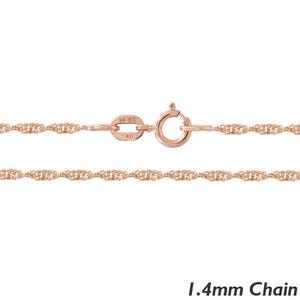 Solid 14k Rose Gold 1.4mm Singapore Chain