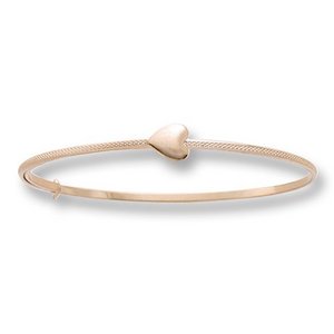 14K Yellow Gold Children's Adjustable Heart Bangle Bracelet