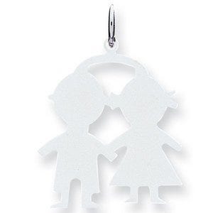 Engravable 14k White Gold Boy & Girl Pendant or Charm
