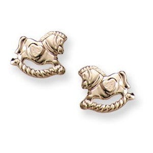 14K Yellow Gold Children's "Horse" Safety Back Earrings