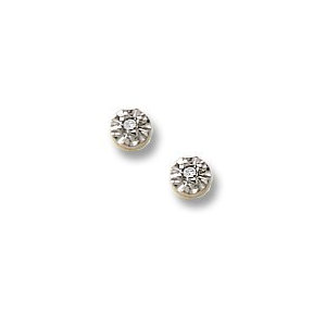 14K Yellow Gold Children's Two Tone Stud Earrings with Diamond