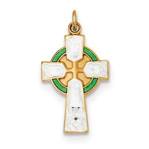 Sterling Silver Rhodium-plated Polished/Gold-plated Epoxy Cross Pendant