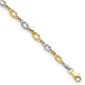 14k Two-Tone Solid Polished Fancy Knot-Link Anklet