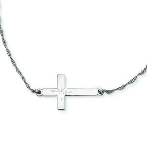 Sterling Silver Large Diamond Cut Sideways Cross Necklace