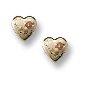 14K Yellow Gold Children's Tri-Color Floral Heart Safety Back Earrings