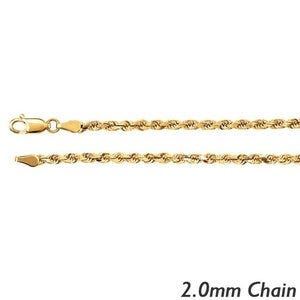 14K Yellow Gold 2.0mm Diamond Cut Round Rope Chain
