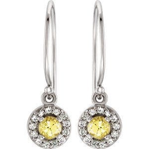 Halo-Style Yellow and White Sapphire Dangle Earrings